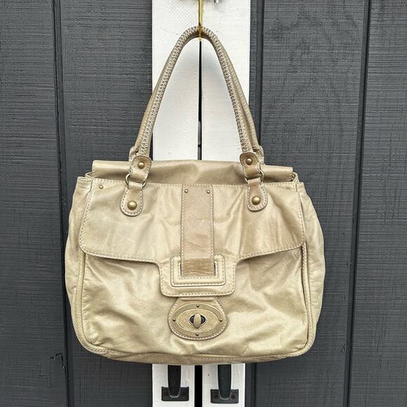 CYNTHIA ROWLEY Cream Tan Large Leather Shoulder Hobo Bag with Beautiful … - Picture 1 of 10